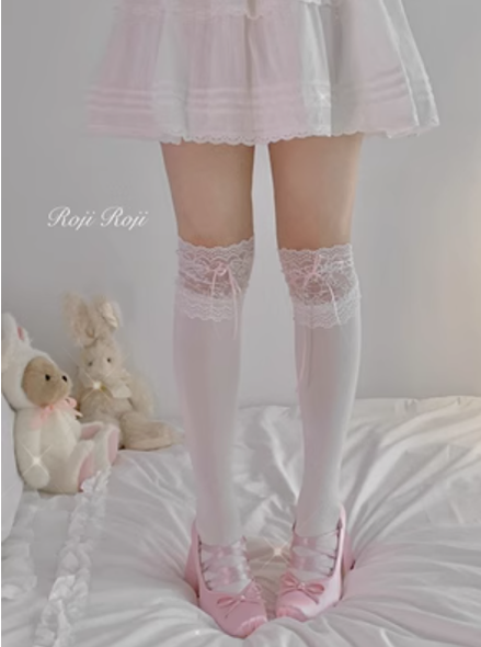 Lolita Socks Japanese Lace Bow Knee Socks 22788:339796 22788:339796