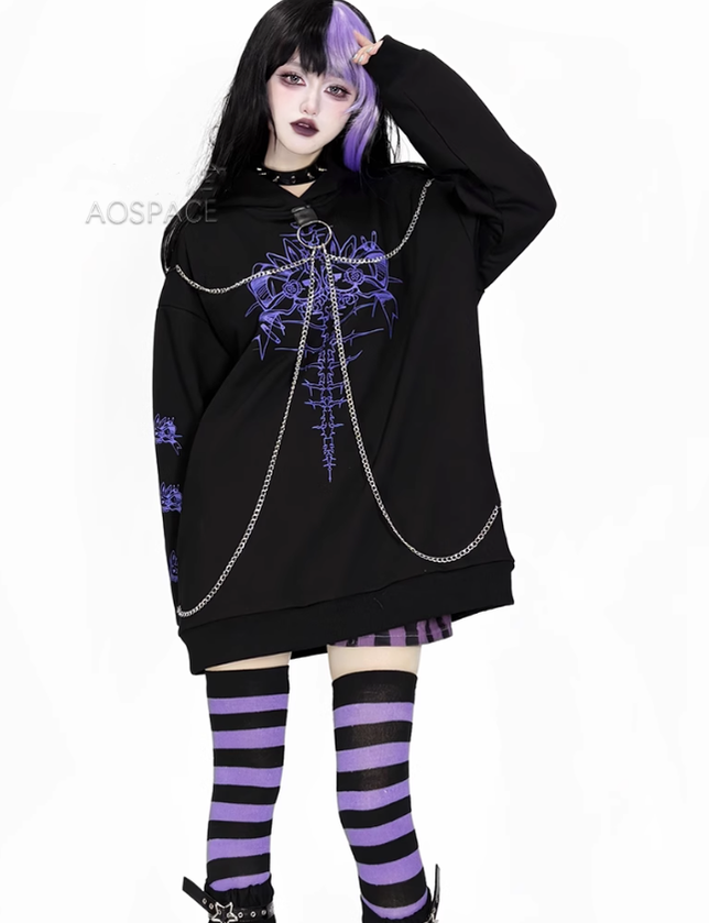 Jirai Kei Hoodie Gothic Sweatshirt Soul-Devouring Rabbit Bone Printed 42150:731196