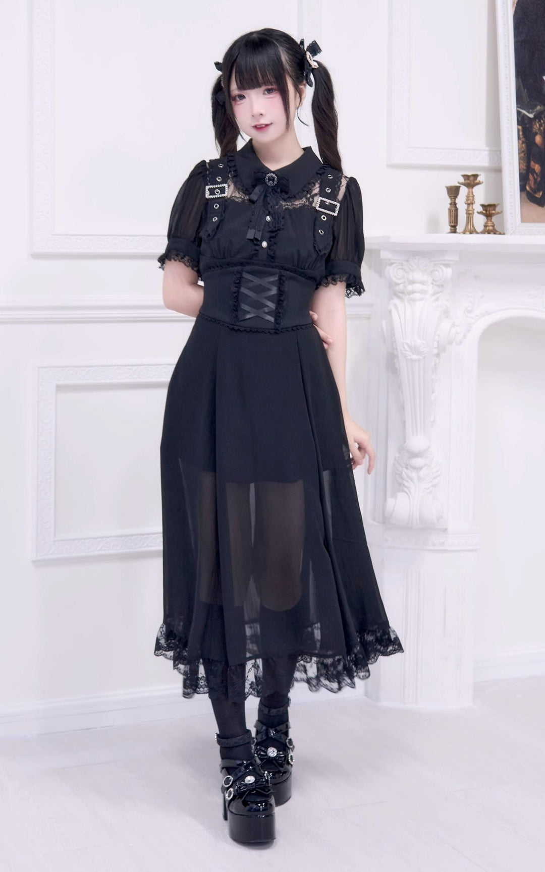 Long Jirai Kei Dress With Removable Waistband&Bowtie (L M S) 43221:771297