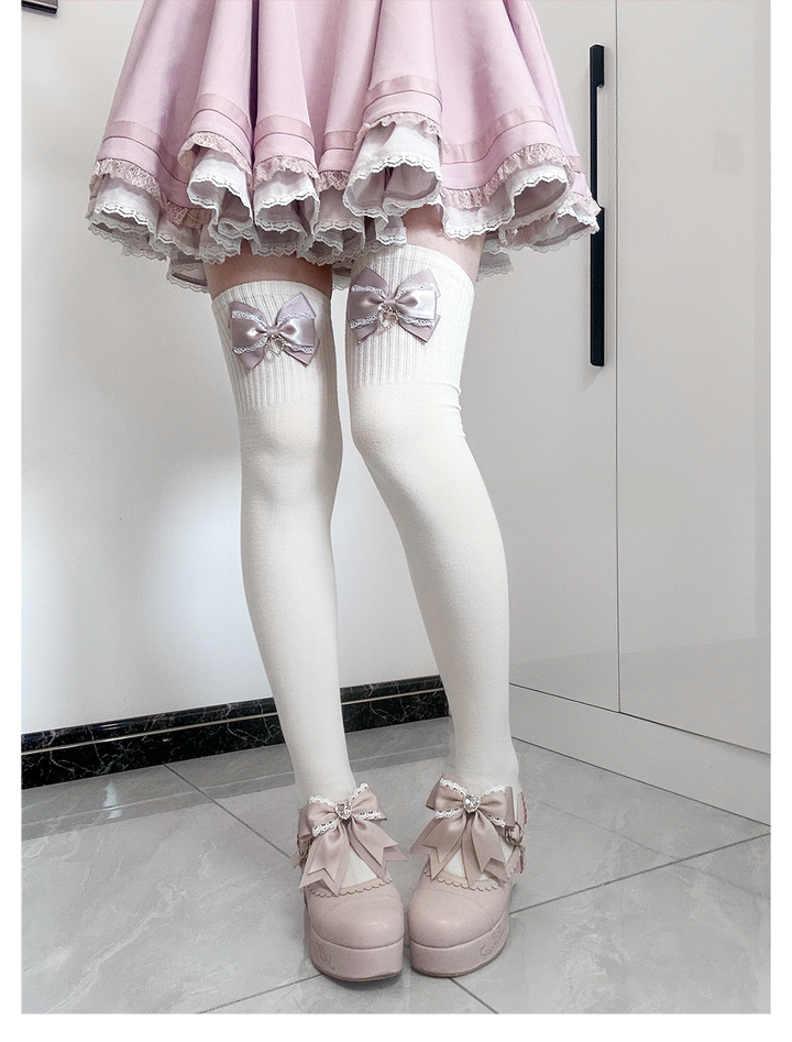 Jirai Kei Socks Cute Cashmere Thighhighs With Lace Bow 41744:716880