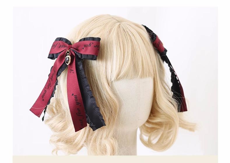 Jirai Kei Ryousangata Hair Clips with Letter Ribbons and Bow 22544:333180 22544:333180