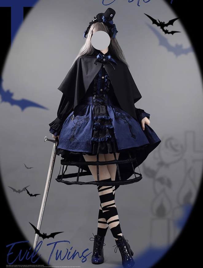 Ouji Lolita Prince Outfit Navy Blue Lolita Blouse Skirt Set 39360:633300