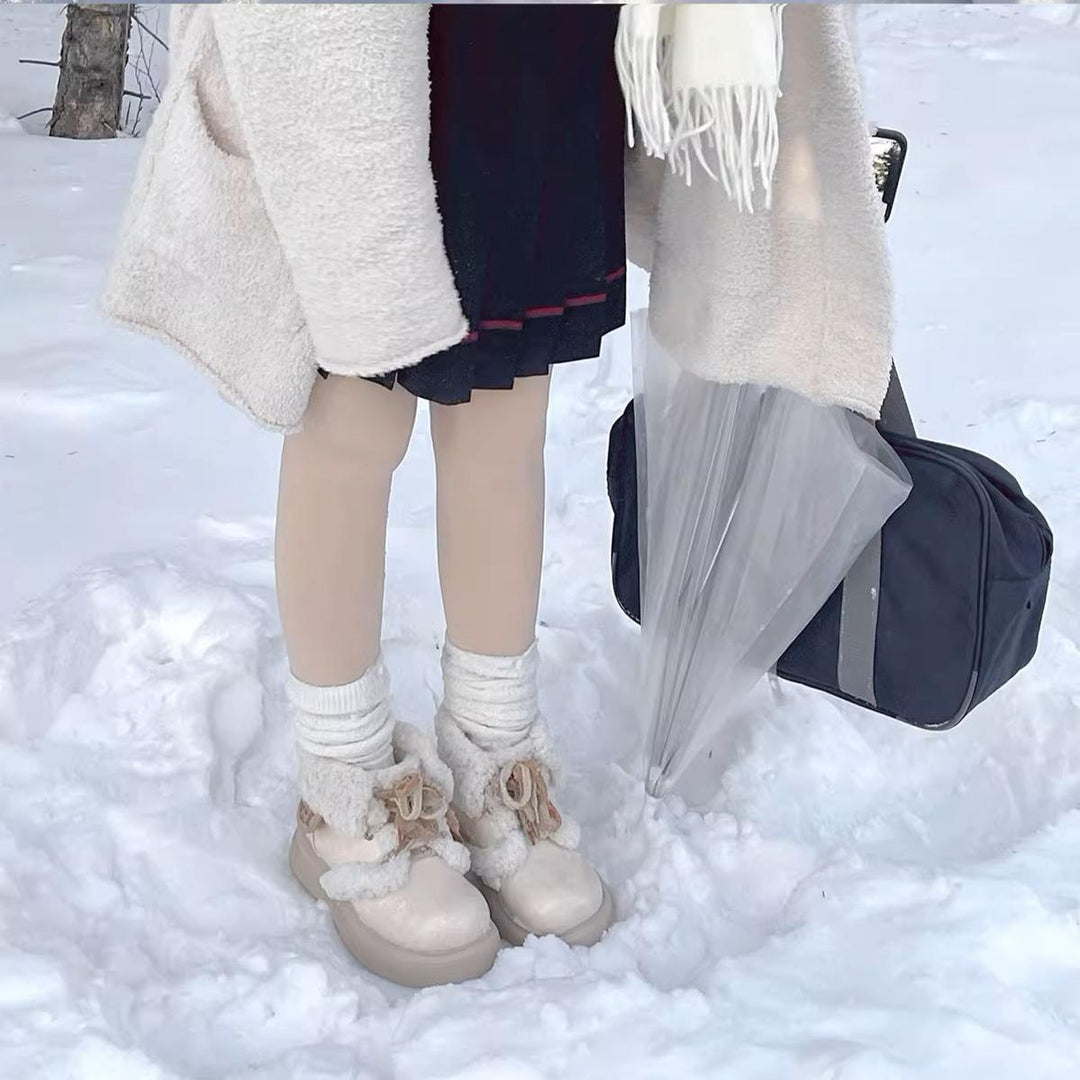 Kawaii Shoes White Black Shoes Lamb Wool Padded Snow Boots 33768:450188 33768:450188