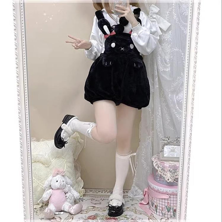 Kawaii Fashion Fluffy Bunny Bear Overalls Hoodie Bear Bag 22628:333522