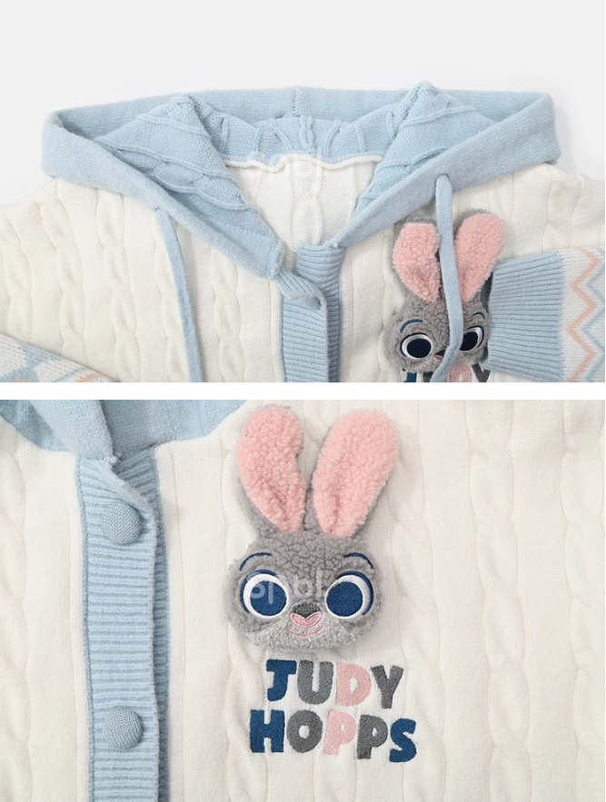 Mori Kei Sweater Bunny Fox Coat Plaid Knit Jacket 39272:643406