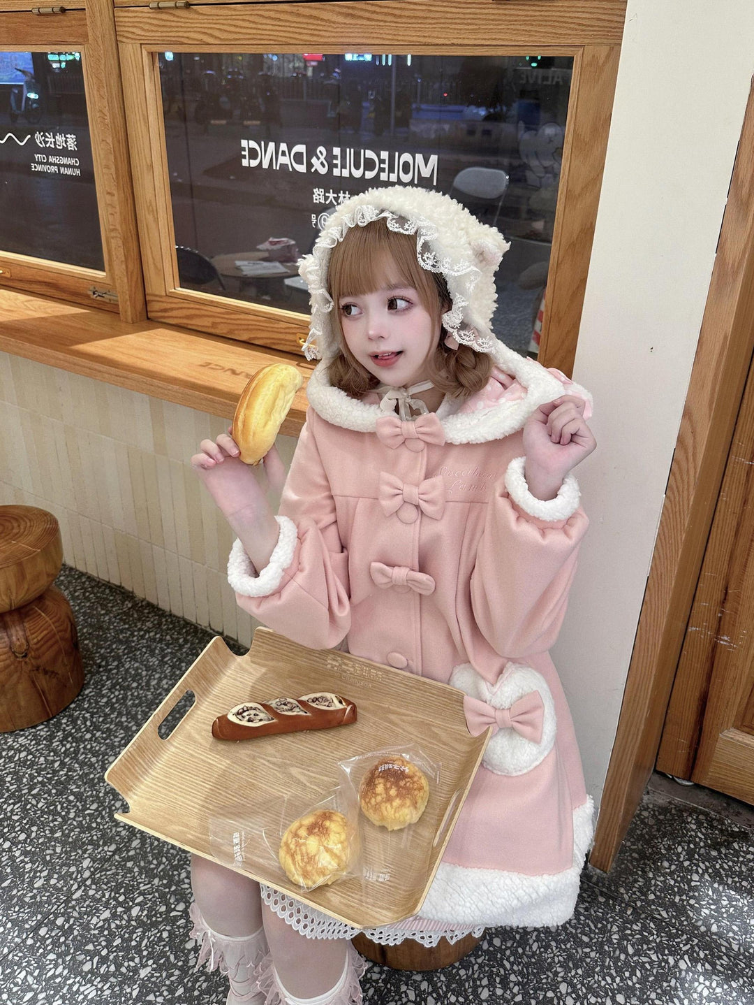 Sweet Lolita Coat Kawaii Bow Bunny Ear Hooded Coat 40934:682136