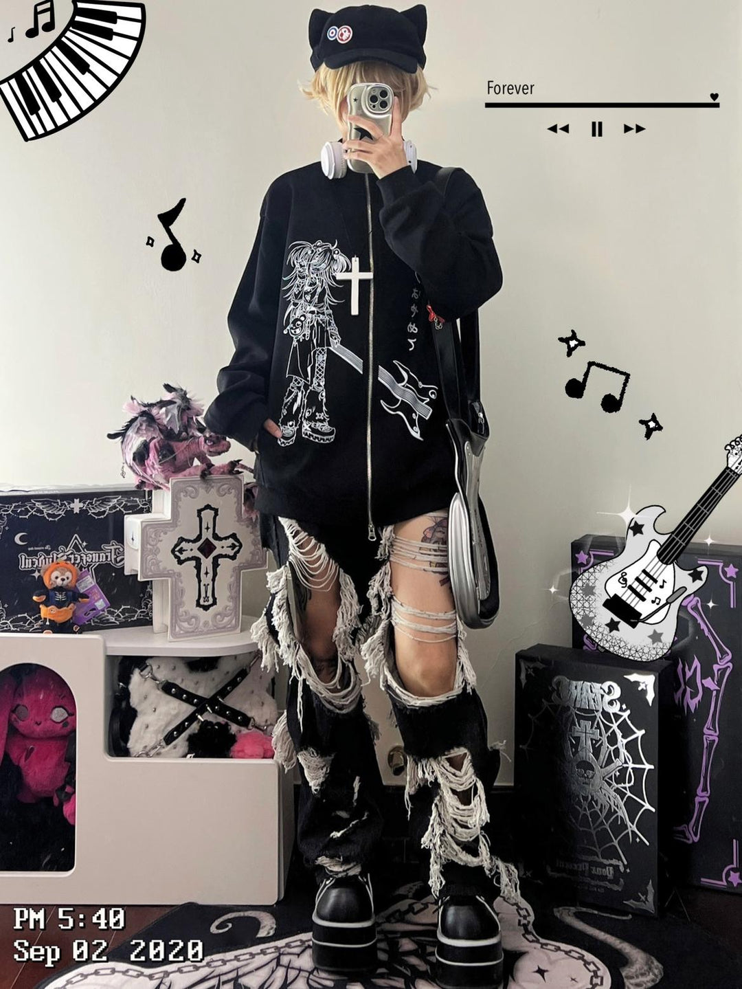 Yami Kawaii Hoodie Cotton Subculture Zip-up Jacket 35338:489176 35338:489176