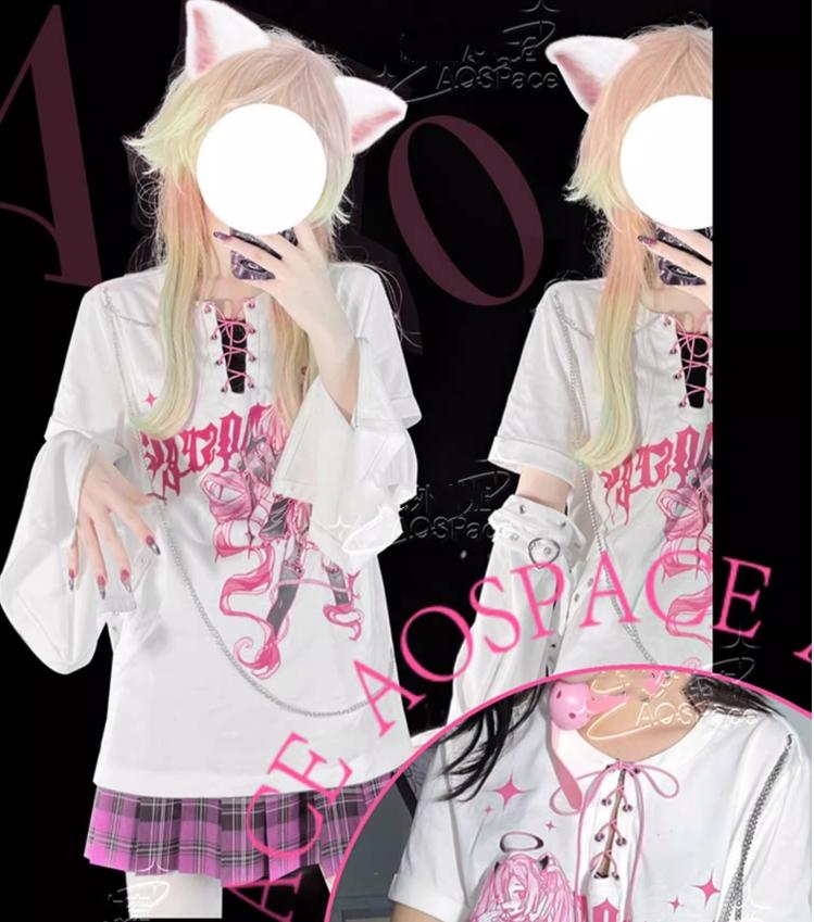 Y2K Fashion T-shirt Gyaru Print Top For Women 37556:567156