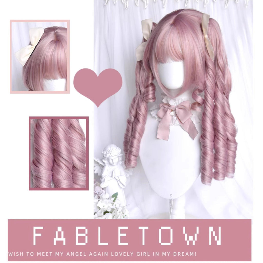 Lolita Wig Roman Curl Wig Double Ponytail Pink Wig 39344:627750