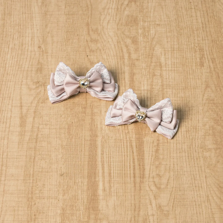 Jirai Kei Four-layer Bow Hair Clips, Heart Rhinestone 45777:862015
