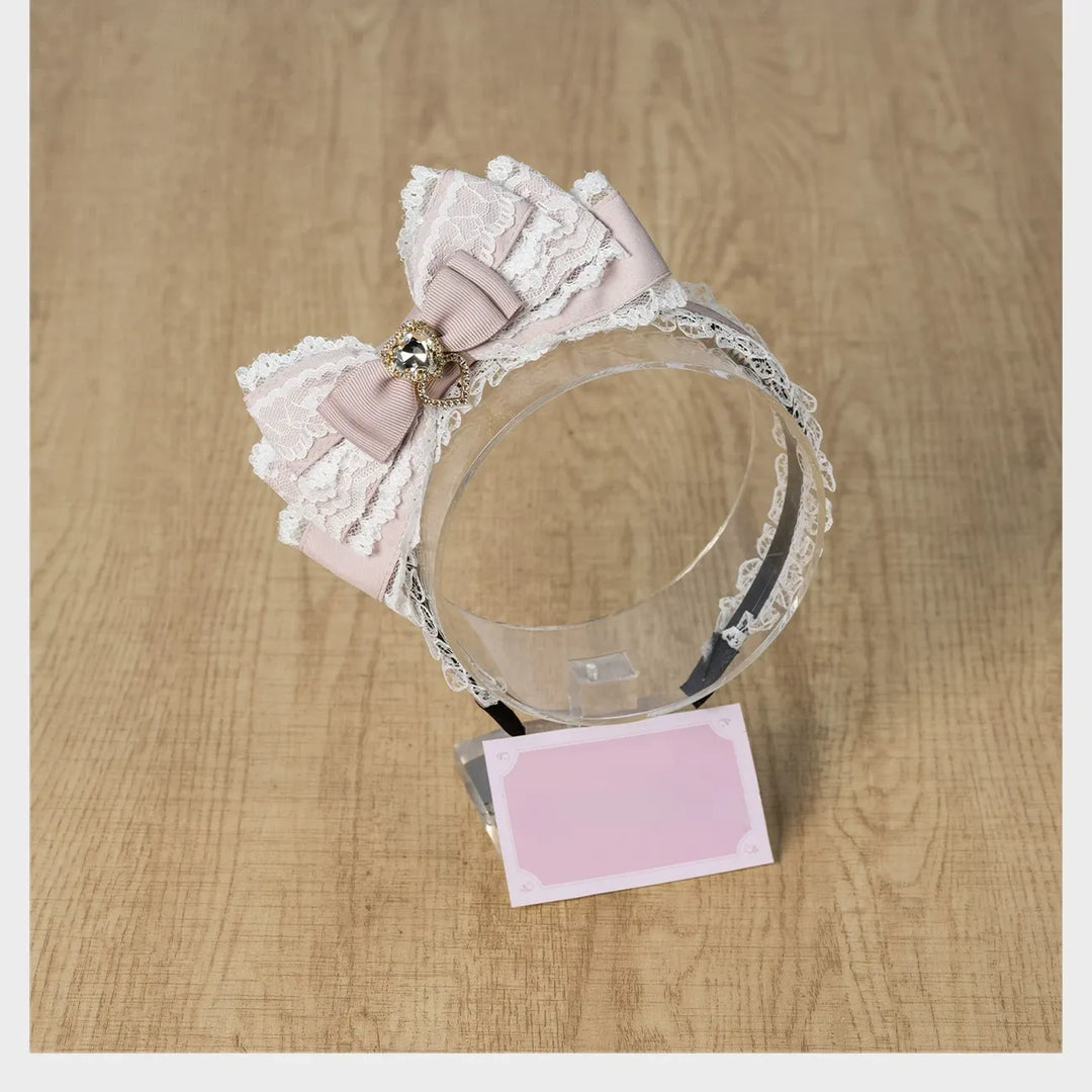 Ryousangata Three-Layered Bow Headband, Heart Rhinestone 45560:854246
