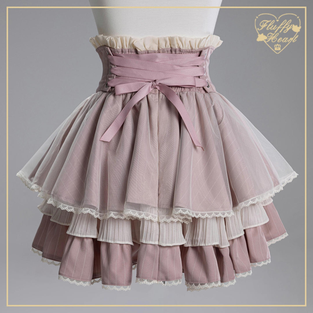 Striped High Waist Jirai Kei Skirt, Detachable Bow 43679:782836