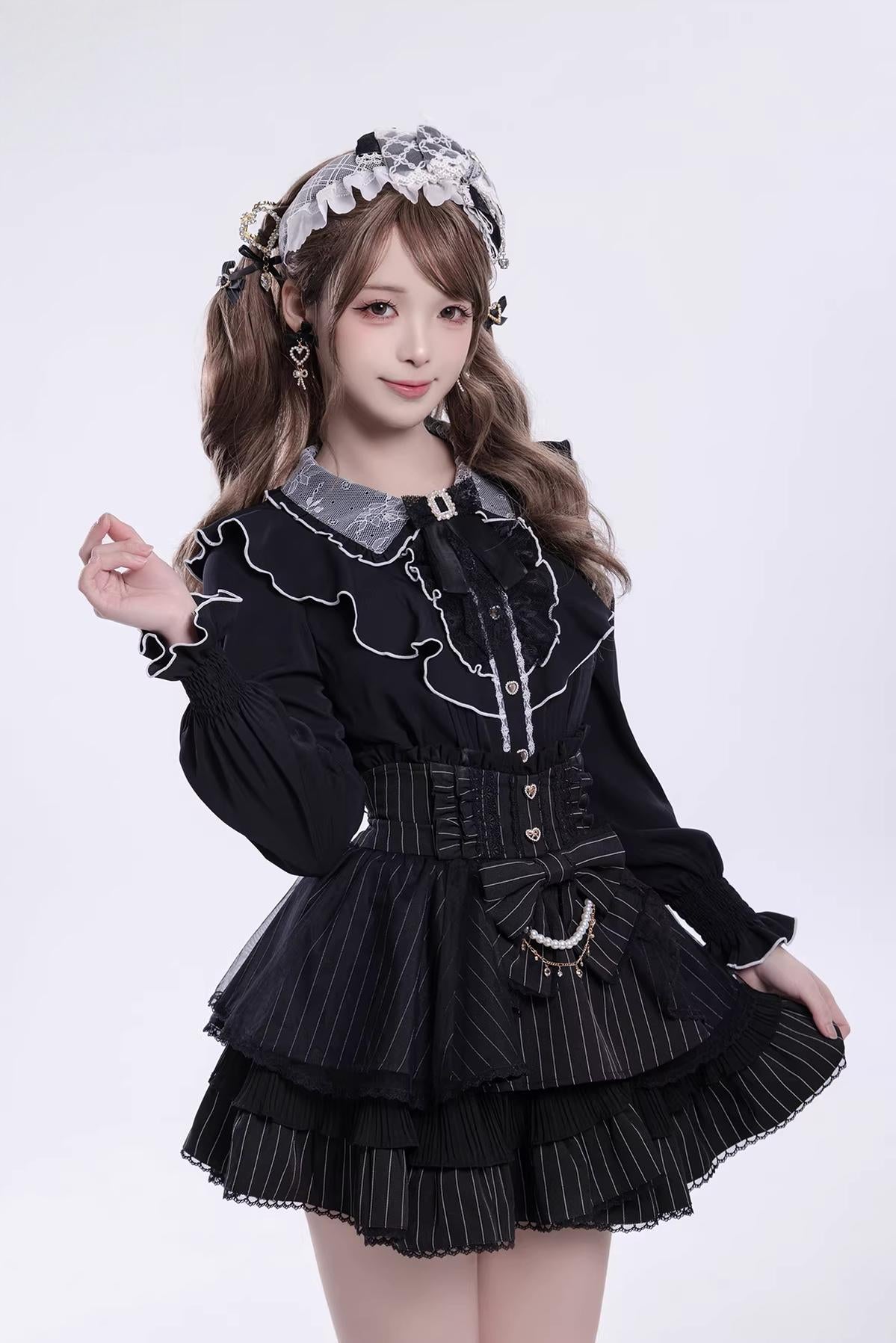 Jirai Kei Long-Sleeved Shirt, Ruffled Collar – Honey Wardrobe