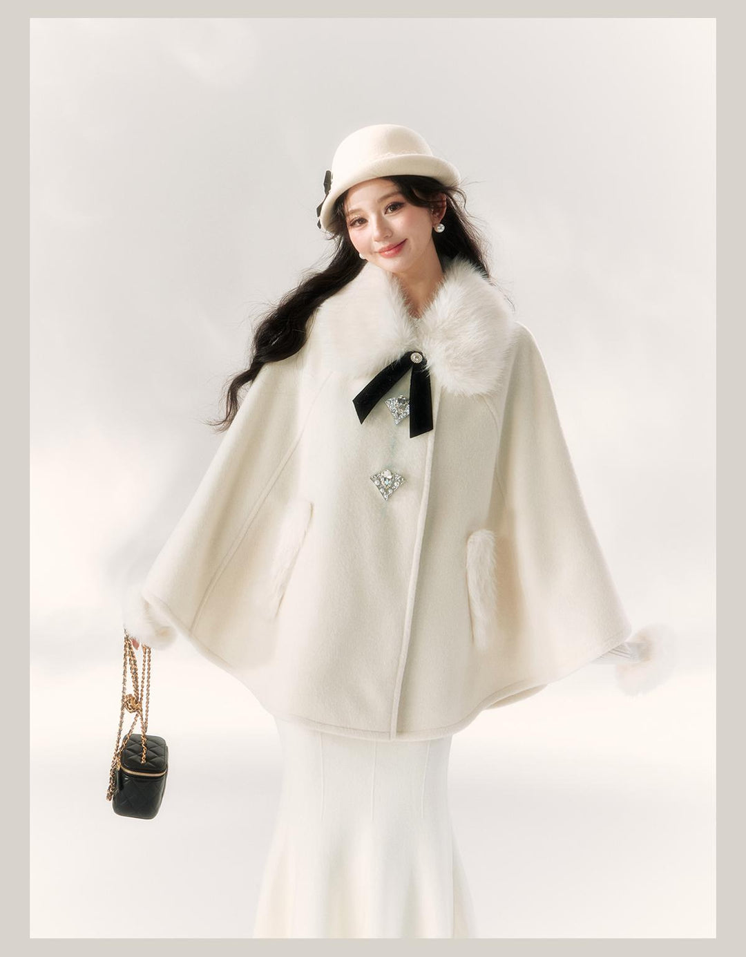 Jirai Kei Cape Woolen Coat Winter Fur Collar Coat 41062:685622