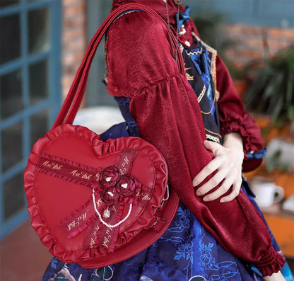 Lolita Handbag Heart Shaped Rose Crossbody Bag 35776:542076