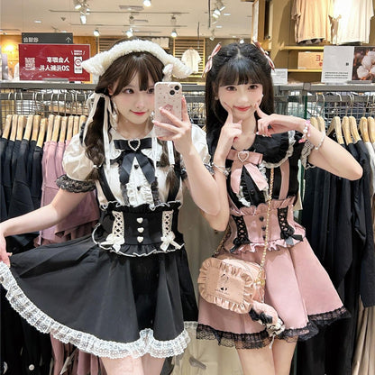 Jirai Kei Suspender Skirt Ruffled Lace Strap Salopette 35372:544208