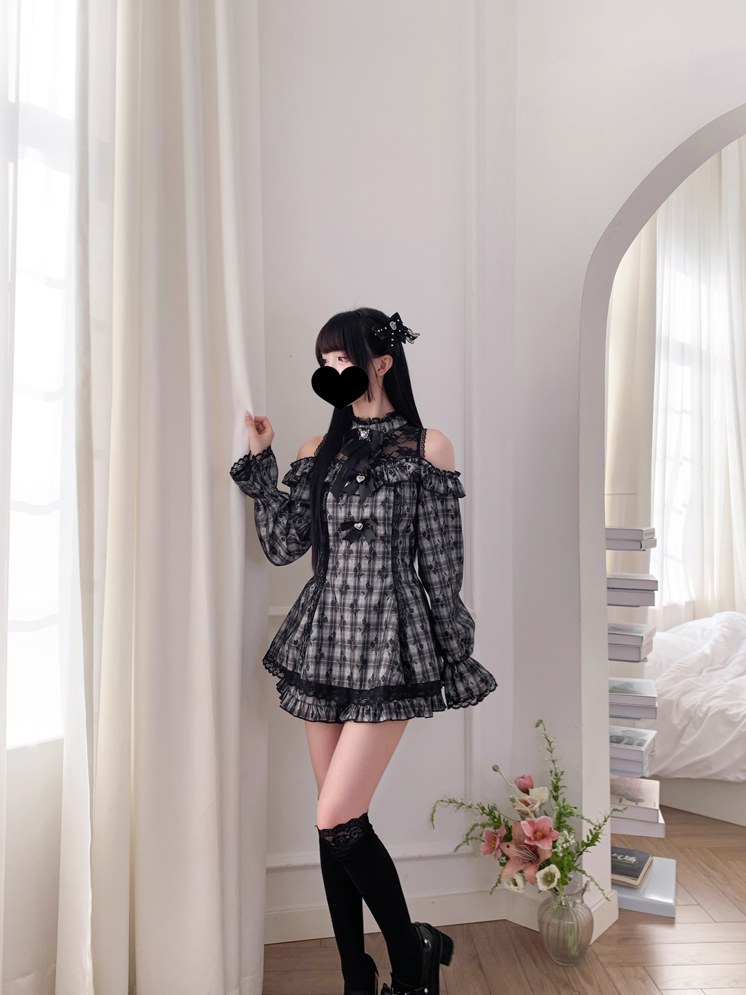 Jirai Kei Dress Set Open-shoulder Dress And Shorts 39032:610890