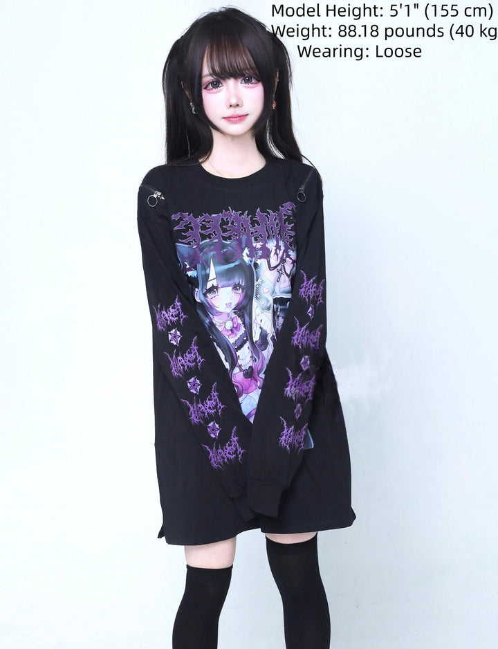 Subculture Printed Long Sleeve Tee, Thigh Length 44523:812017