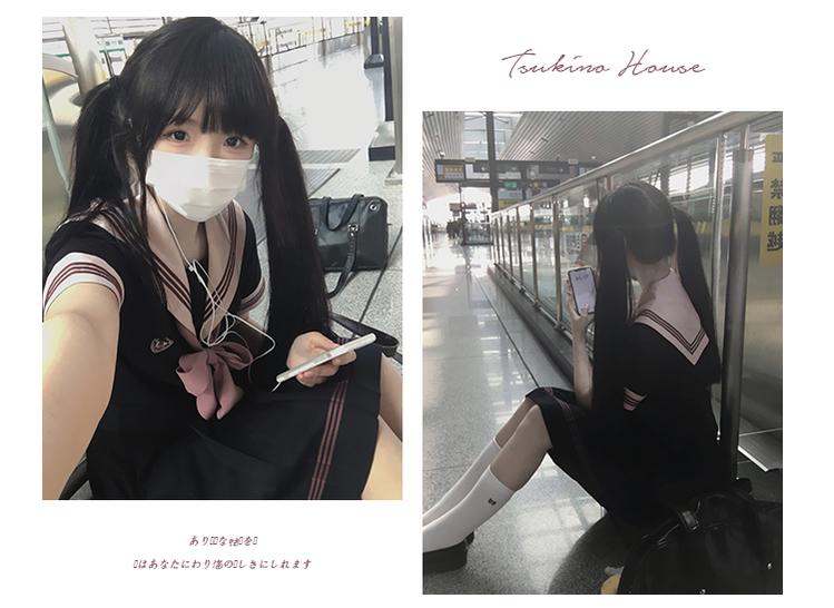 Navy and Pink JK Uniform Top + Pleated Skirt 43790:785188