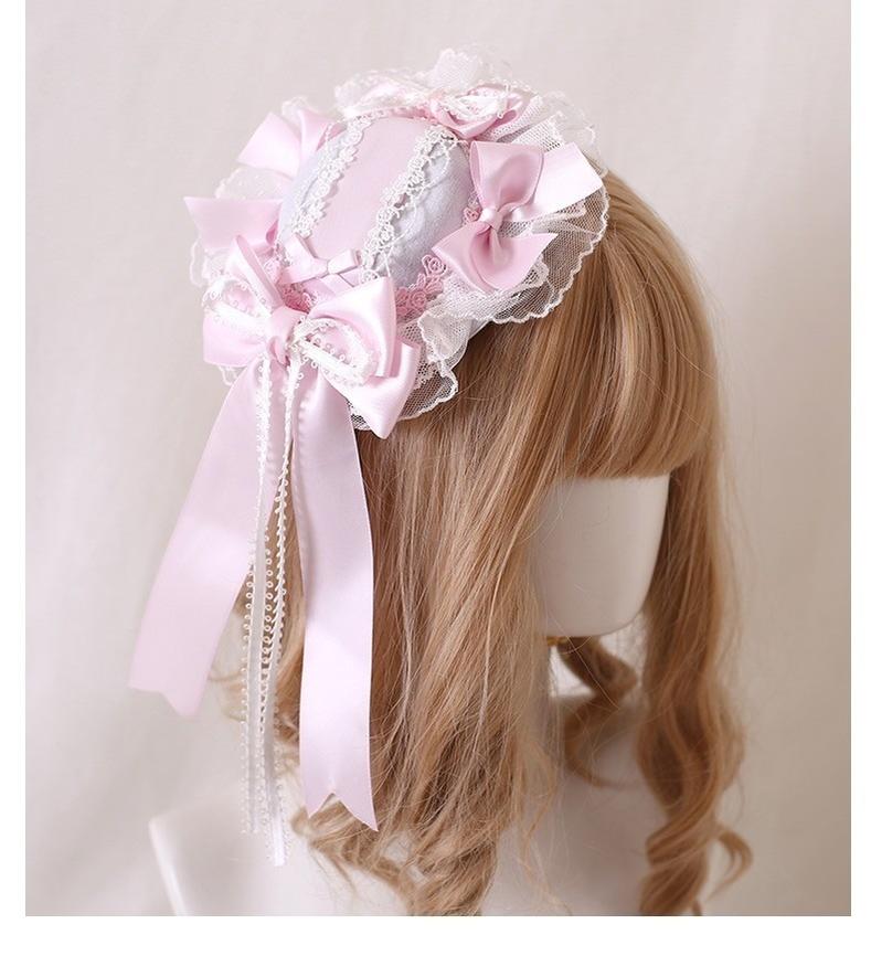 Lolita Headdress Pink Satin Hat Ballet Hair Clip Lace KC 37018:551506 37018:551506