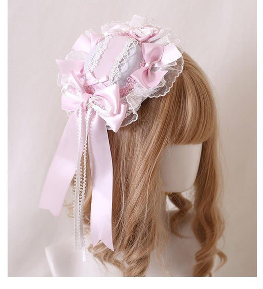 Lolita Headdress Pink Satin Hat Ballet Hair Clip Lace KC 37018:551506
