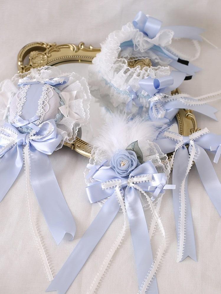 Lolita Headdress Blue Satin Ballet Hair Clip Lace Headband 37020:551578