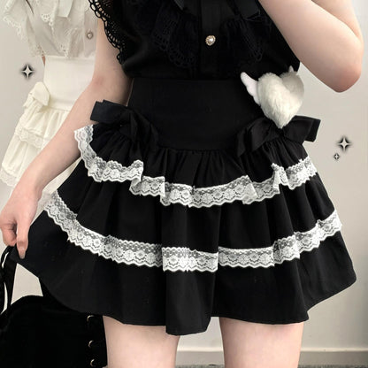 Jirai Kei Skirt Bow Double Layer Lace Cake Skirt 36774:540444