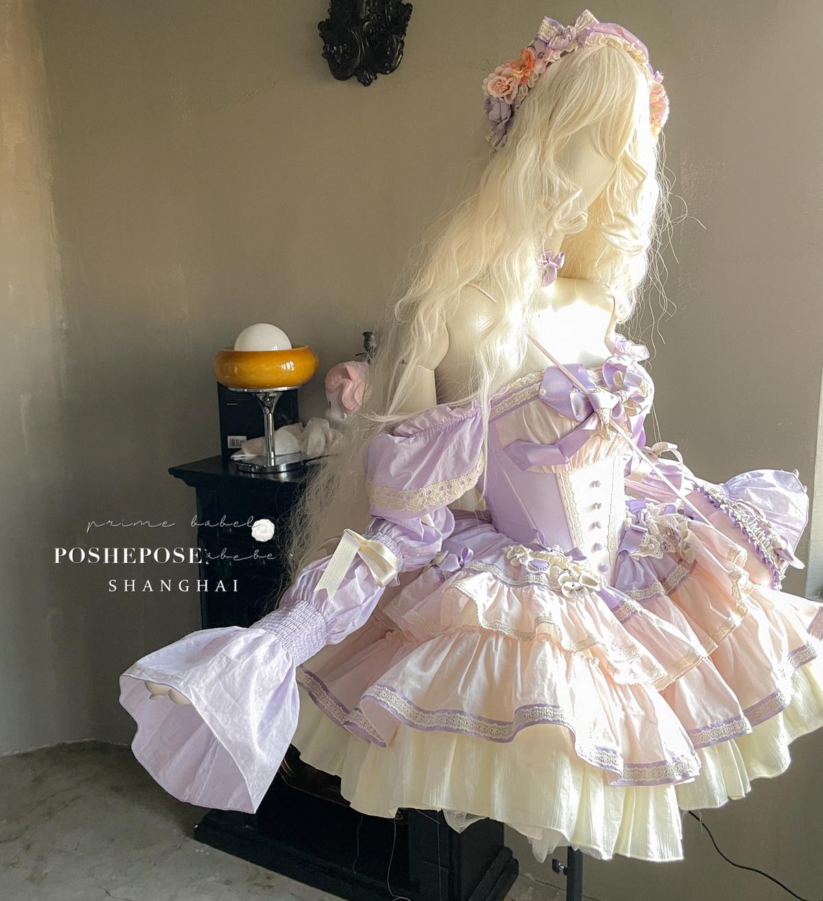 Lolita Dress Set Sweet Violet Pink Puffy Dress Corset Dress 36388:554812
