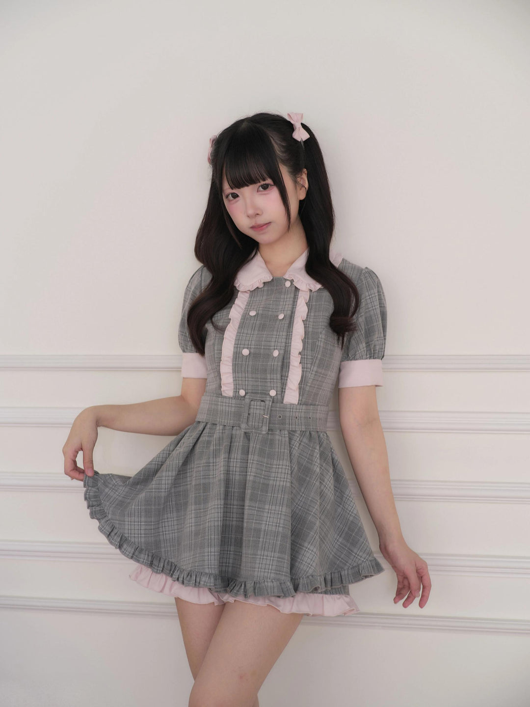 Double Breasted Ryousangata Dress, Plaid or Stripe Style 45803:863827