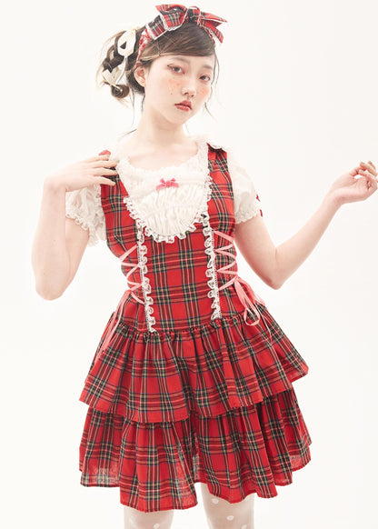 Lolita Dress Retro Red Plaid Dress Cool Girl Dress 36162:543464