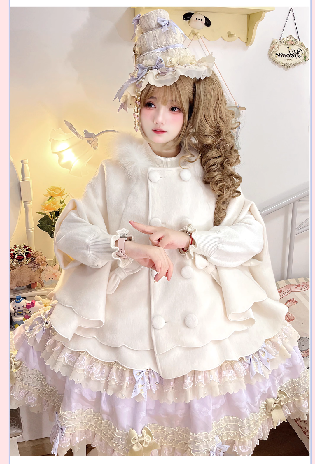 Sweet Lolita Coat Woolen Bat Sleeve Cape Plush Coat 41058:685254