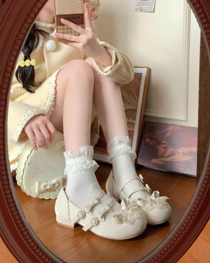 Lolita Shoes Kawaii Low Heel Shoes Lace Round-Toe Shoes 37112:557532