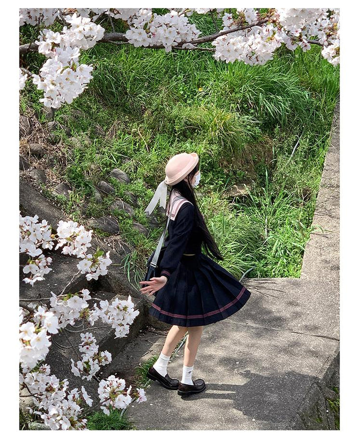 Navy and Pink JK Uniform Top + Pleated Skirt 43790:785203