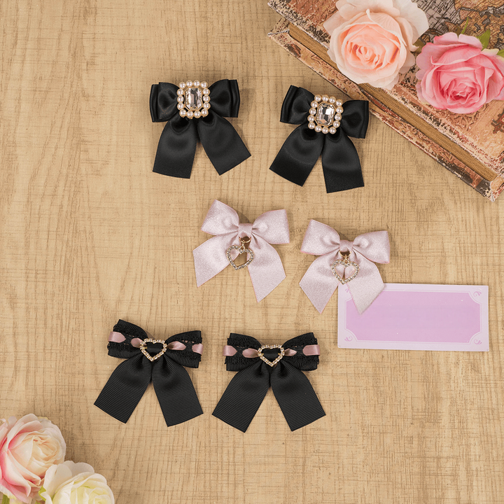 Jirai Kei Hair Clips Rhinestone Lace Bow Hair Clips 39110:629166