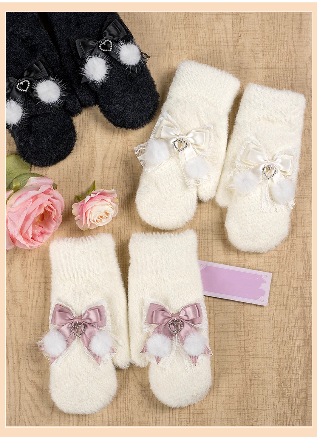 Jirai Kei Knitted Gloves Thickened Plush Gloves Bow Gloves 41892:723006