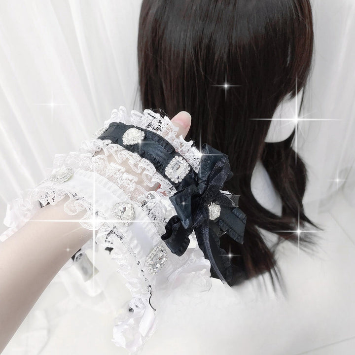 Ribbon Jirai Kei Headband with Heart-Shaped Rhinestone 42326:737147