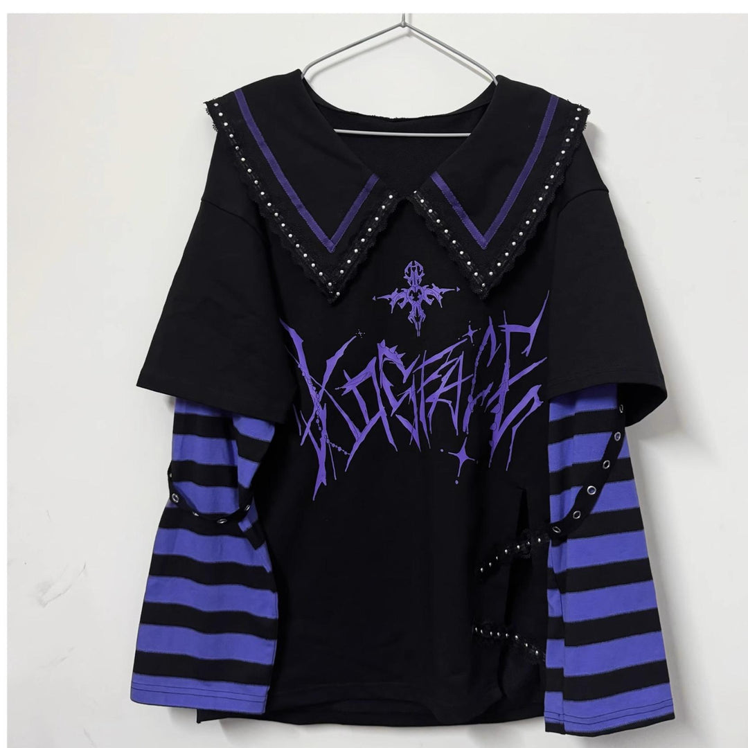 Jirai Kei Shirt Sub-cultural Lapel Long Sleeve Shirt (F) 35330:488458 (F) 35330:488458