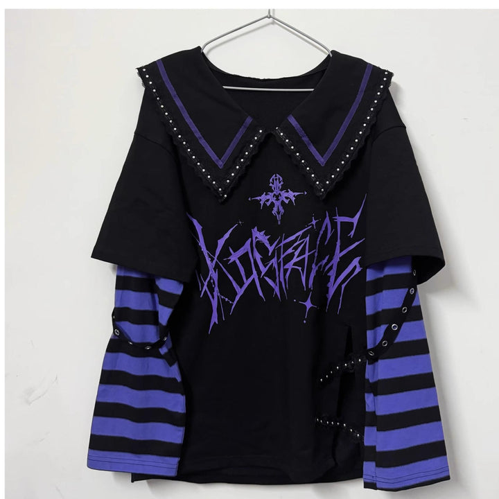 Jirai Kei Shirt Sub-cultural Lapel Long Sleeve Shirt (F) 35330:488458 (F) 35330:488458