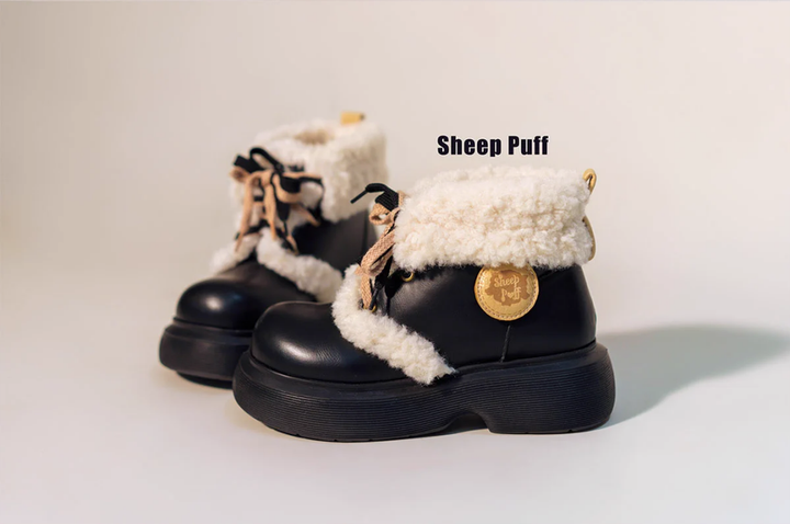 Kawaii Shoes White Black Shoes Lamb Wool Padded Snow Boots 33768:450208 33768:450208