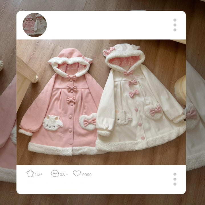 Sweet Lolita Coat Kawaii Bow Bunny Ear Hooded Coat 40934:682146