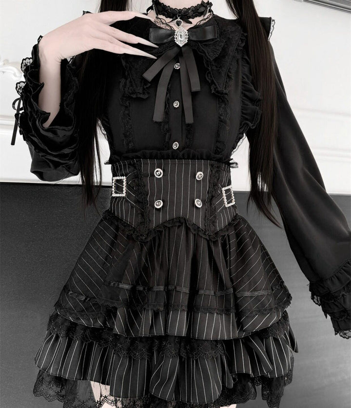 High-Waisted Jirai Kei Skirt, Lace Hem 44810:822753