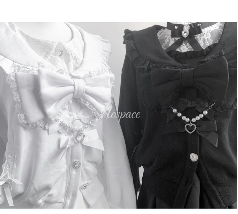 Jirai Kei Jacket Sailor Collar Coat With Lace Bow and Peal Chain 42148:730720