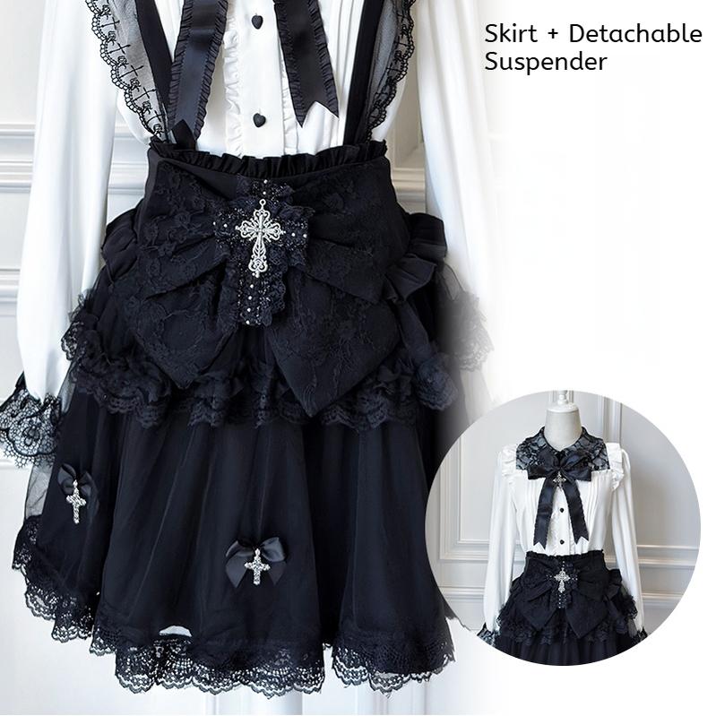 Plus Size Jirai Kei Cross Skirt Set, Detachable Suspender (2XL L M XL) 43761:784565