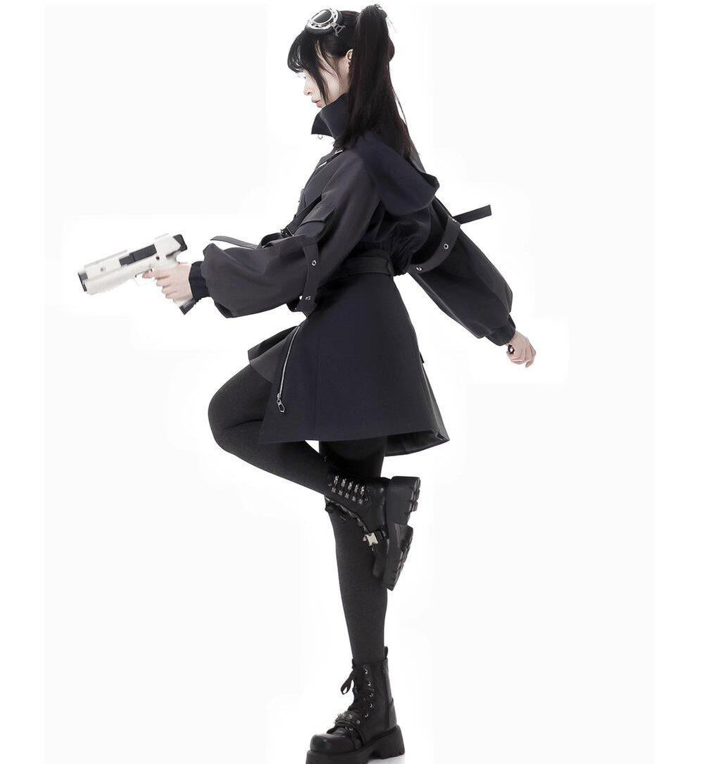 Techwear Black Jacket, Futuristic Pants & Skirt 44862:828387