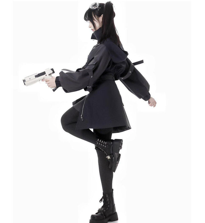 Techwear Black Jacket, Futuristic Pants & Skirt 44862:828387