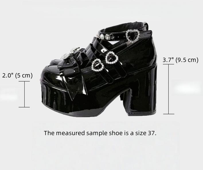 Jirai Kei Platform Shoes, Glittering Rhinestone, Chunky Heel 43247:775792