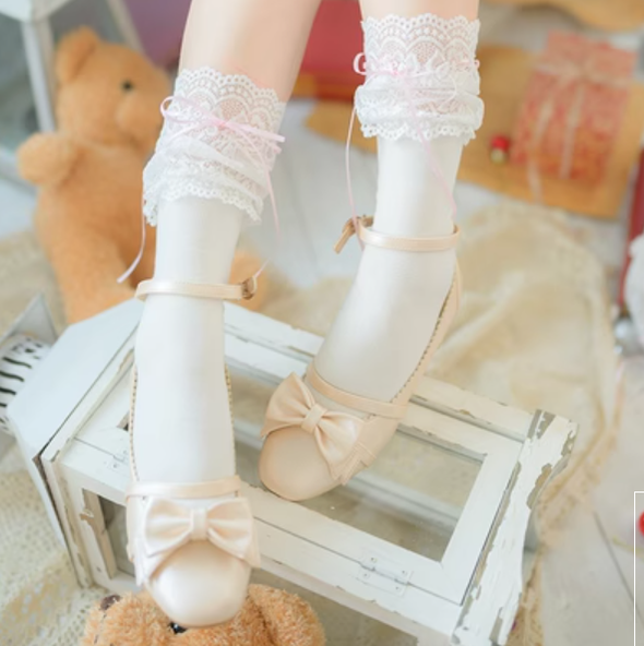 Lolita Socks Japanese Lace Bow Knee Socks 22788:339792 22788:339792