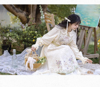 Cottagecore Dress Mori Kei Dress Set Embroidered Cotton Set 36238:527646