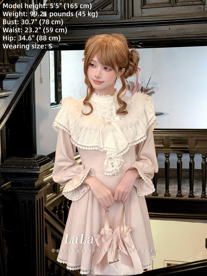 Seiso Kei Elegant Dress, Pink and White Knit 44113:796893