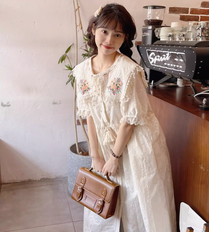 Mori Kei Dress Cottagecore Dress Short Sleeve Dress 36212:524360